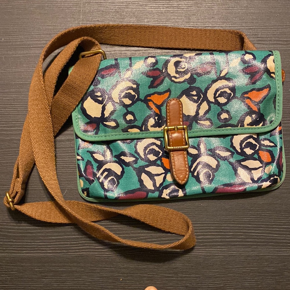 FOSSIL PVC Coated Canvas MINI KEY-PER Slim Adjustable CROSSBODY PURSE SL4139-XPO